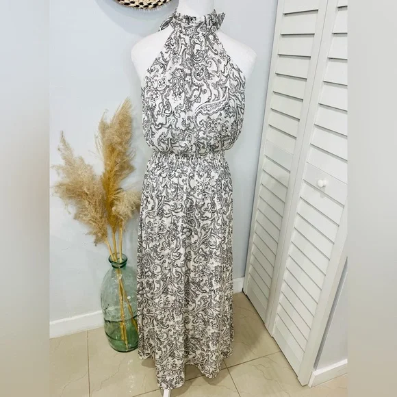 Vince Camuto • Women’s Elegant Ivory Paisley Halter Maxi Dress XS NWOT - Picture 5 of 14